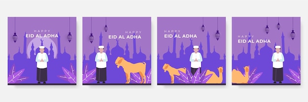 Eid al adha mubarak the celebration of muslim community festival background design with goat and star paper cut style