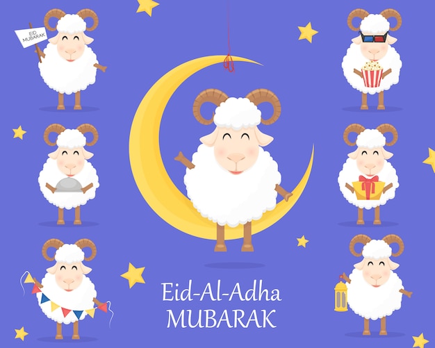 Celebrazione di eid al adha mubarak con le pecore