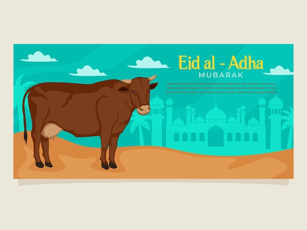 Eid al adha mubarak cow banner illustration