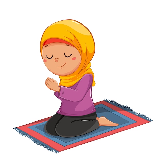 Eid Al Adha Mubarak Cute cartoon girl praying