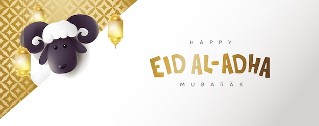 Eid al adha mubarak de viering van de kalligrafie van het moslimgemeenschapsfestival met witte schapen