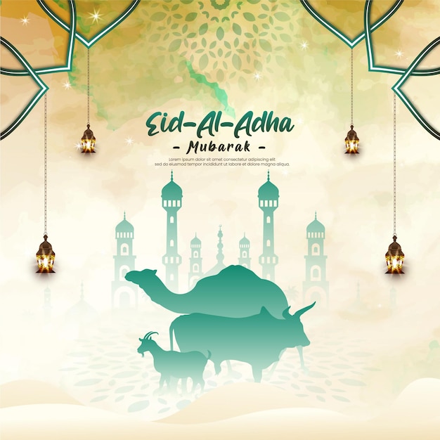 Vector eid al adha mubarak en islamitisch festival postsjabloon