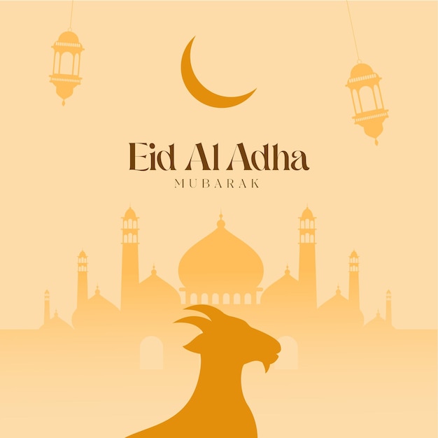 Eid Al Adha Mubarak feestelijke achtergrondontwerp met geit en moskee