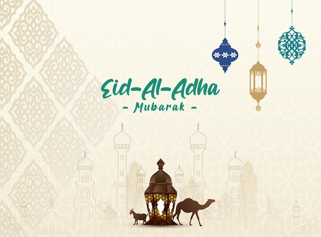 Eid al-Adha Mubarak feestelijke viering met lantaarns en kameel