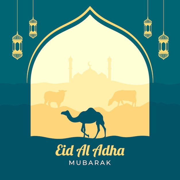 Eid al adha mubarak design piatto illustrazione modello di social media