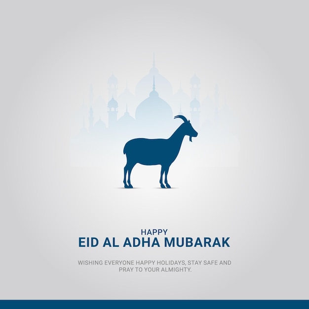 Eid Al Adha Mubarak goat and mosque free vector
