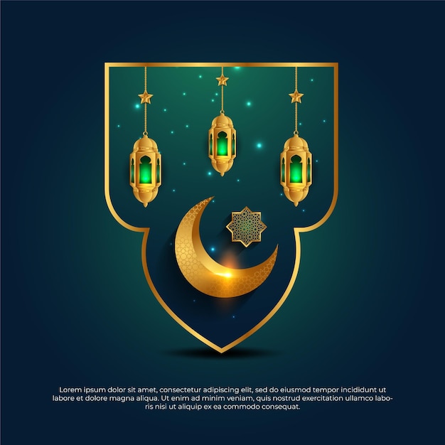 Eid al adha mubarak gradiënt islamitisch gouden 3d maan ster lamp vector ontwerp