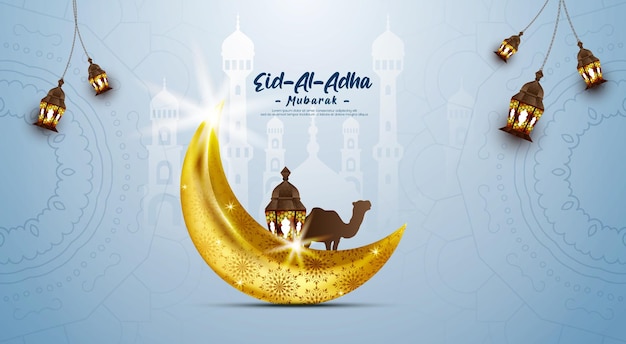 Vettore banner del festival islamico di eid al adha mubarak