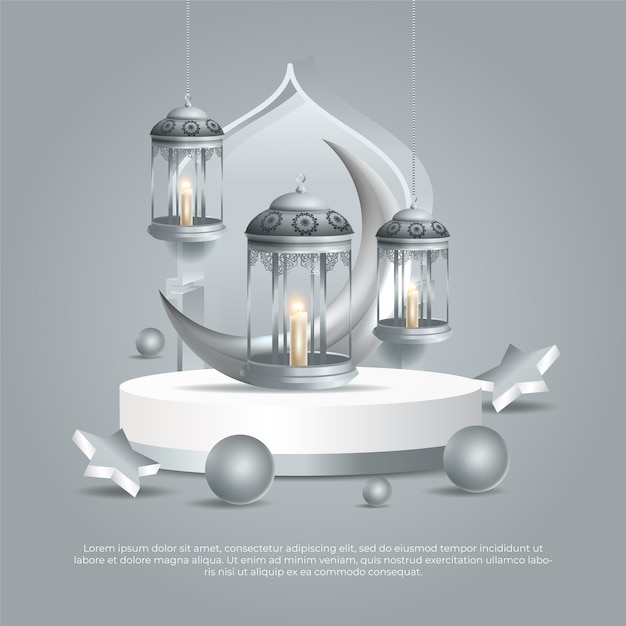Eid al adha mubarak islamitisch 3d lamp maan ster vector ontwerp