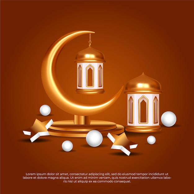 Eid al adha mubarak islamitisch festival lamp maan ster 3d achtergrond