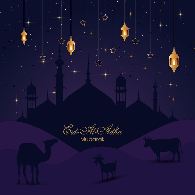 Eid al adha mubarak islamitische achtergrond met moskee festival social media banner vector ontwerp 01