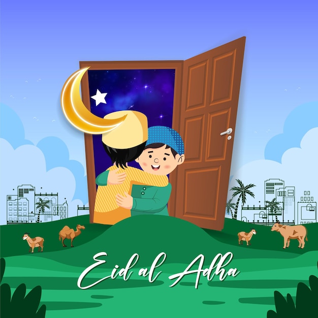 Eid al adha mubarak islamitische festival viering wenskaart met illustratie sociale media banner