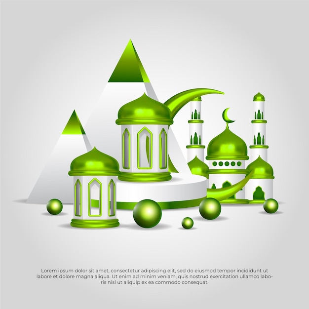 Eid al adha mubarak islamitische groene moskee maan en lamp vector design