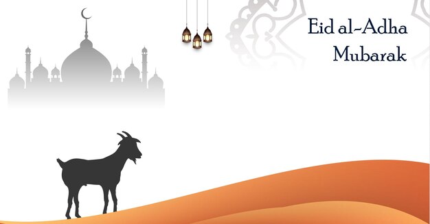 Vector eid al adha mubarak met moskee lantaarns als achtergrond