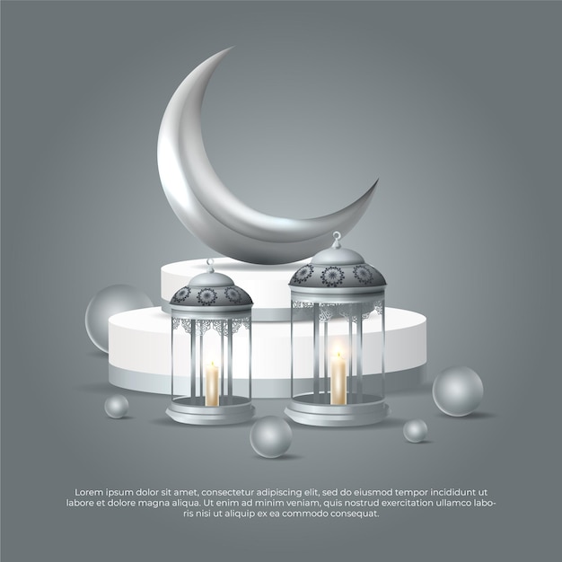 Eid al adha mubarak mooi islamitisch 3d maan en lamp vecotor ontwerp