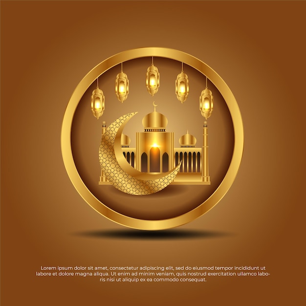 Eid al adha mubarak mooie 3d gouden maan moskee lamp achtergrond