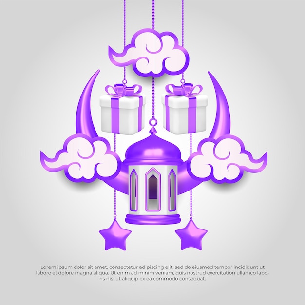 Eid al adha mubarak mooie islamitische 3d hanglamp cadeau en ster vector design