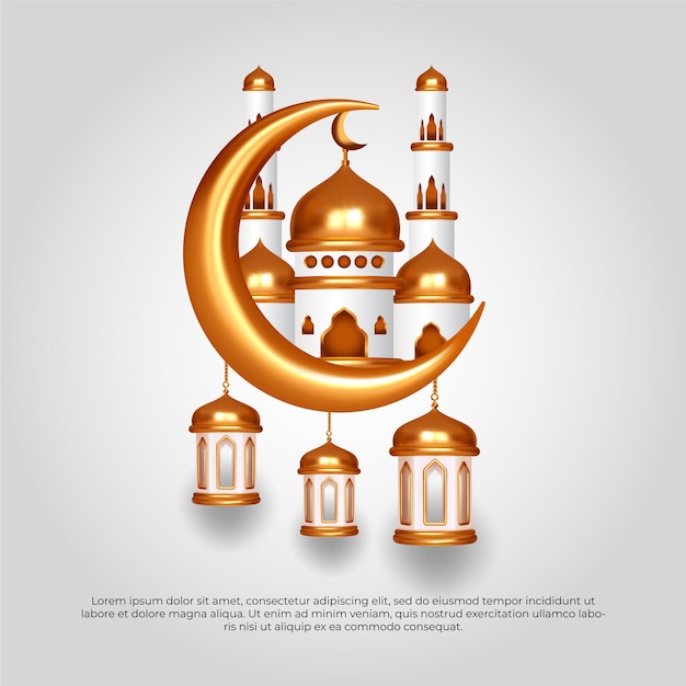 Eid al adha mubarak mooie islamitische gouden maan moskee en lamp vector design