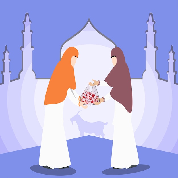 Eid al adha mubarak sacrifice and sharing illustration