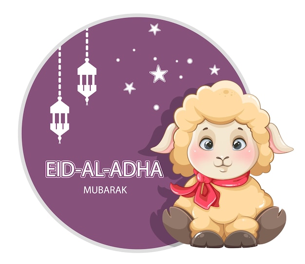 Eid al adha mubarak schattige kleine cartoon ram