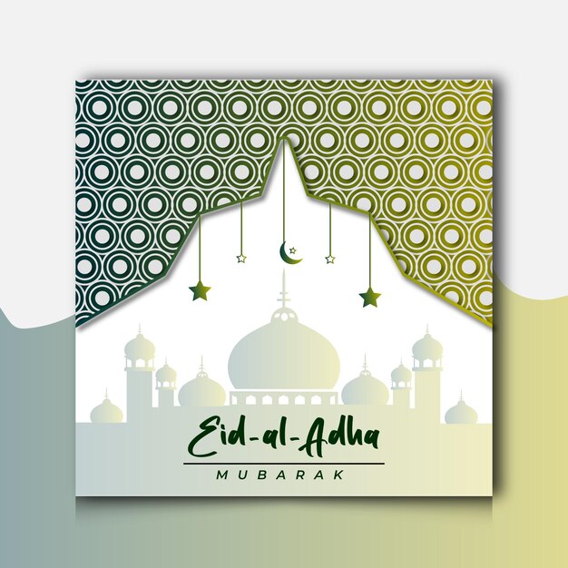 Eid al adha mubarak social media post of bannersjabloon met kleurrijke decoratie en moskee