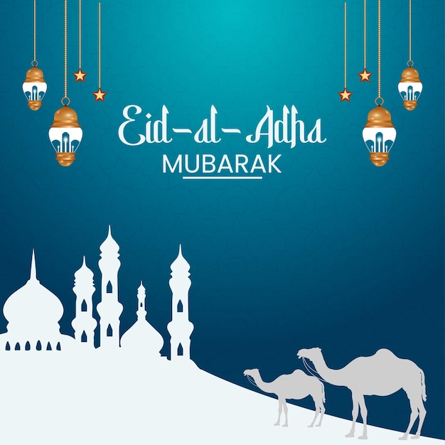 Eid al adha mubarak vector file with camel art