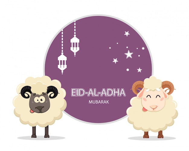 Eid al Adha Mubarak-wenskaart met twee rammen