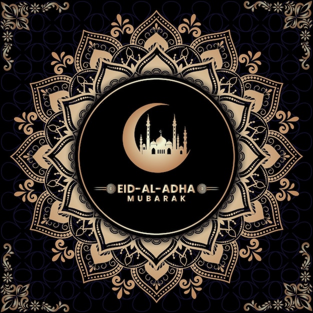 Vector eid al adha mubarak with golden mandala vector illustration