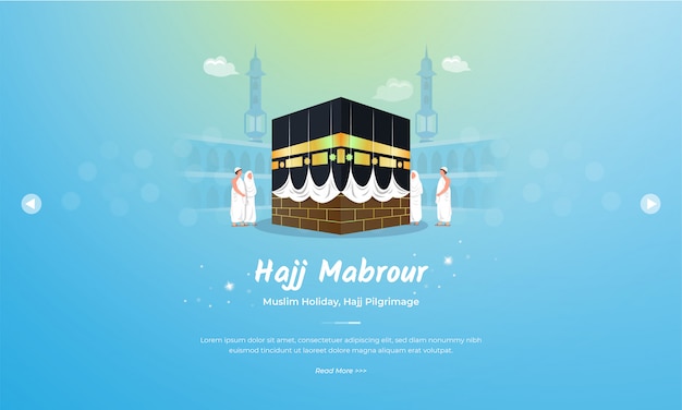 Eid al adha mubarak with hajj mabrour on kaaba illustration concept