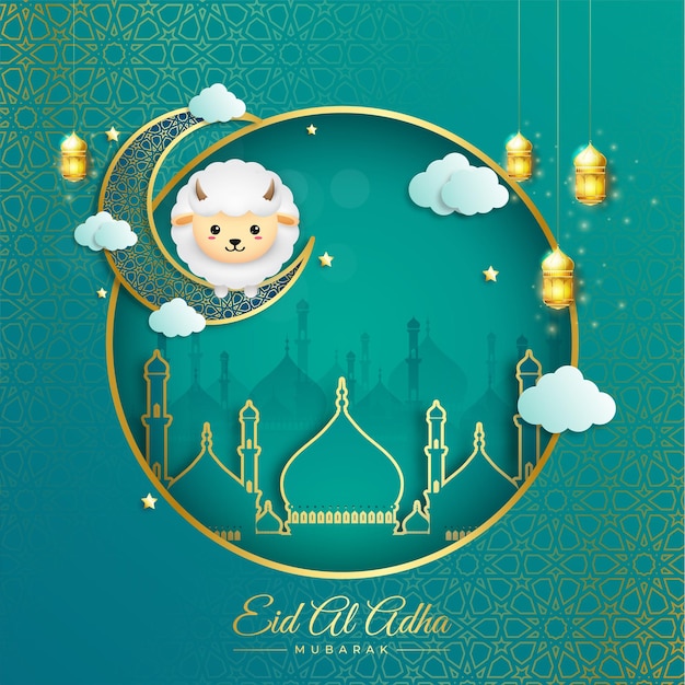 초승달과 양을 가진 Eid Al Adha 무바라크