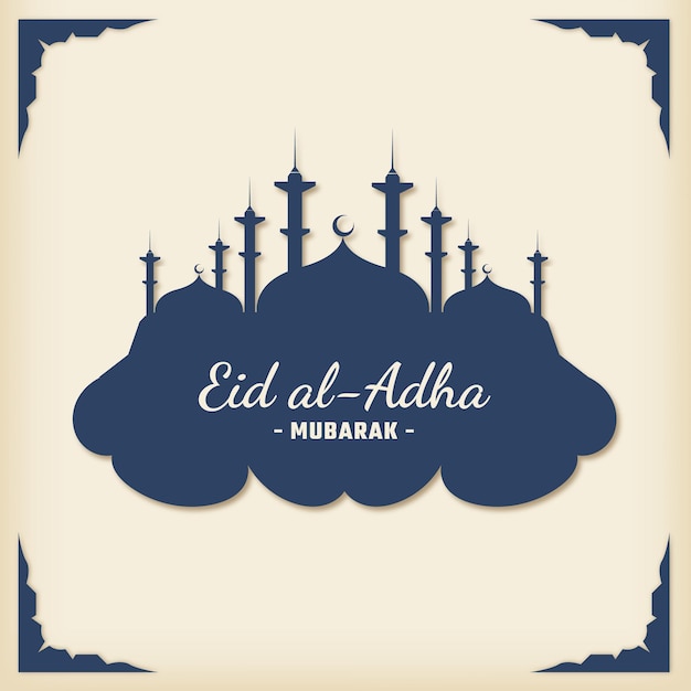 Eid al adha mubarak con banner del festival islamico della moschea modello