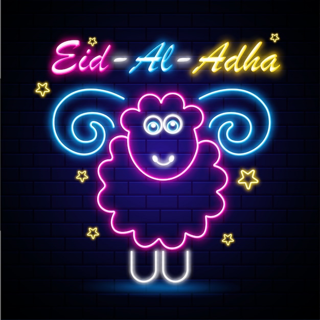 Eid-al-adha simbolo al neon, festival islamico di sacrifi