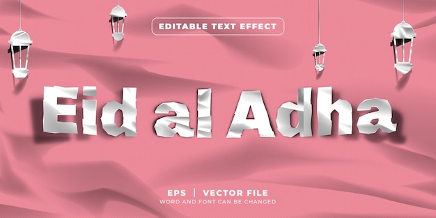 Vector eid al adha paper text effect paper art style editable text effect