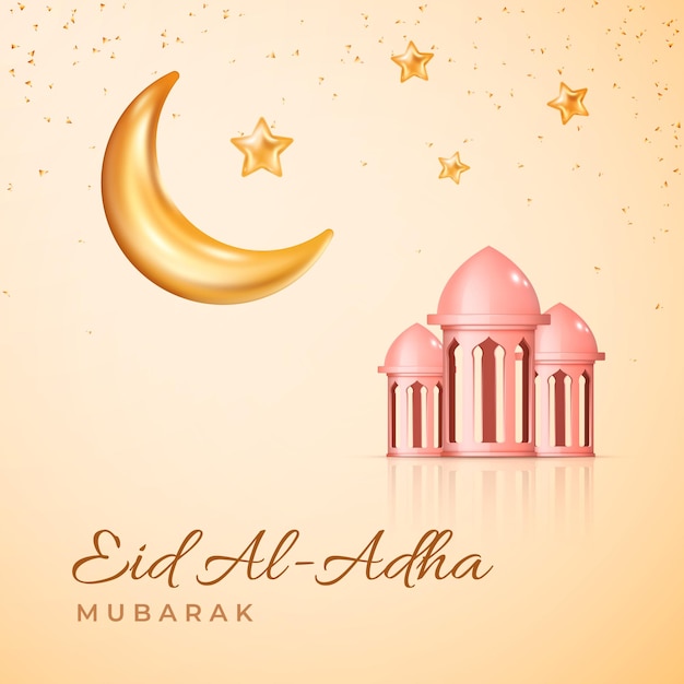 Eid al adha-poster in d moderne vectorstijl eid mubarak islamitische vakantiebanner met ramadan-lantaarn