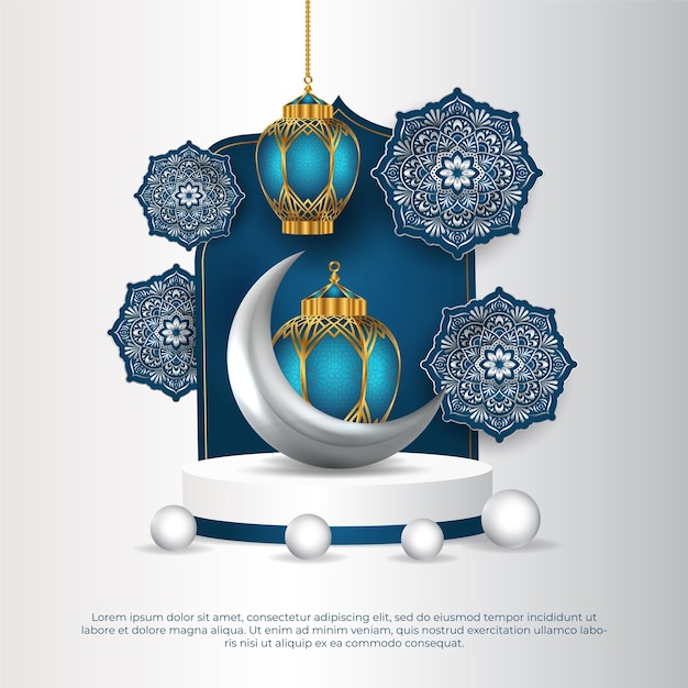 Vector eid al adha religious festival of bakrid lamp and moon background