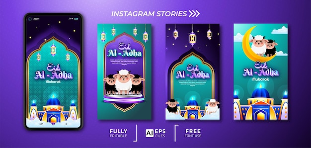 Eid al adha sociale media stellen instagramverhalen in met realistisch podium