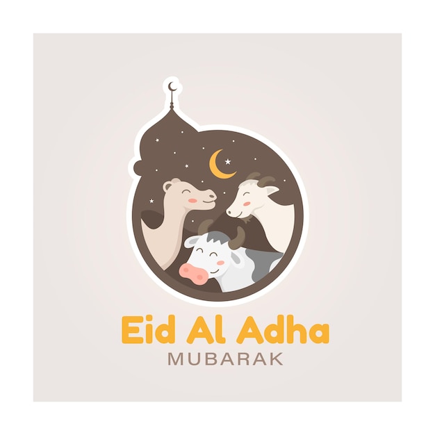 Eid al adha stickerontwerp met dierenoffer voor islamitisch vakantiefestival
