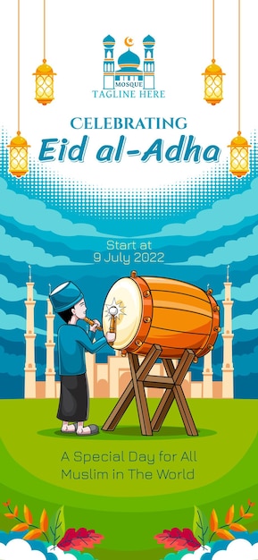 Eid al adha wallpaper with drummer illustration