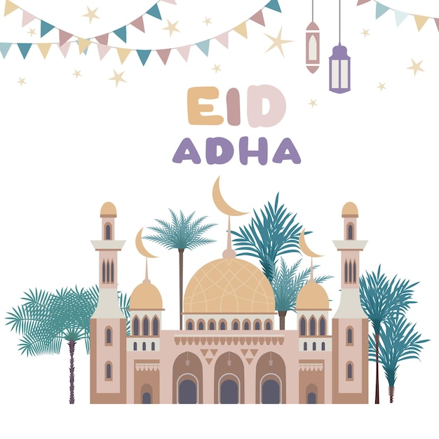 Eid al adha-wenskaart in decoratieve stijl