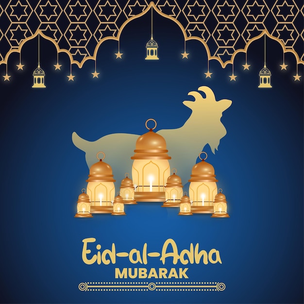 Eid al adha wishing post design with lamps vector file