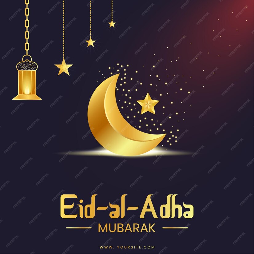 Premium Vector | Eid al adha wishing post design with moon and star and