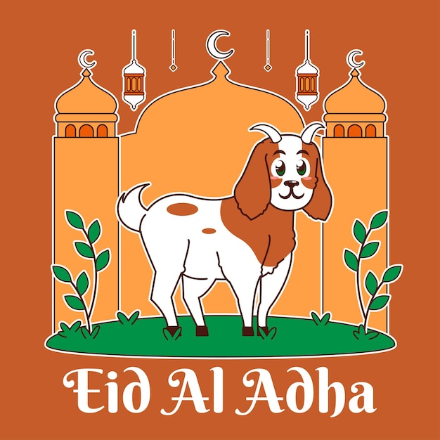 Vector eid al adha with goat cartoon