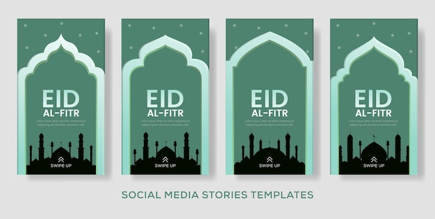 Eid al fiitr banner post stories for social media Premium vector