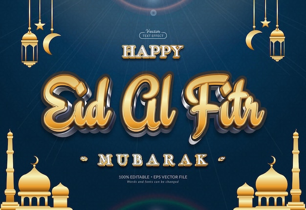 Eid al fitr 3d goud bewerkbaar teksteffect