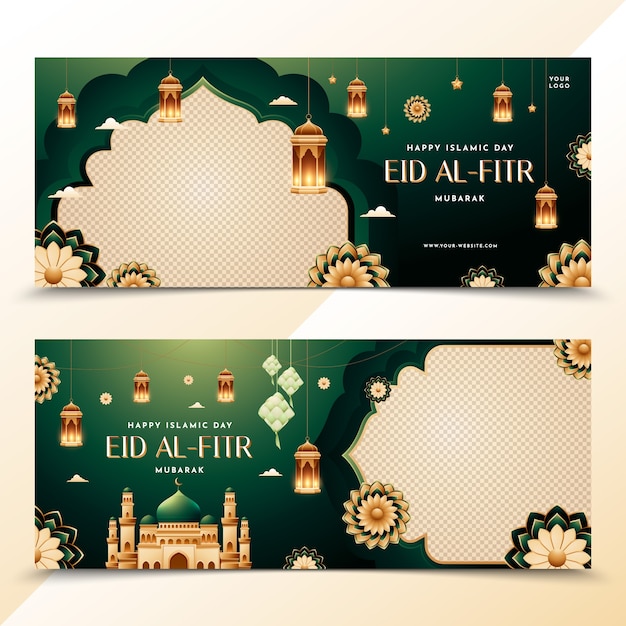 Vector eid al-fitr-banners in realistisch ontwerp