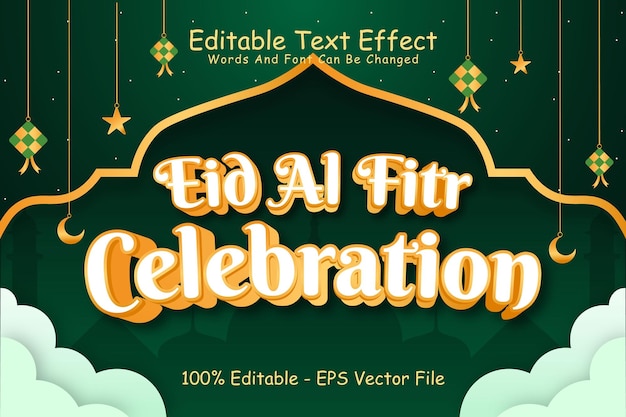 Eid al fitr celebrazione effetto testo modificabile 3 dimensioni rilievo stile cartone animato