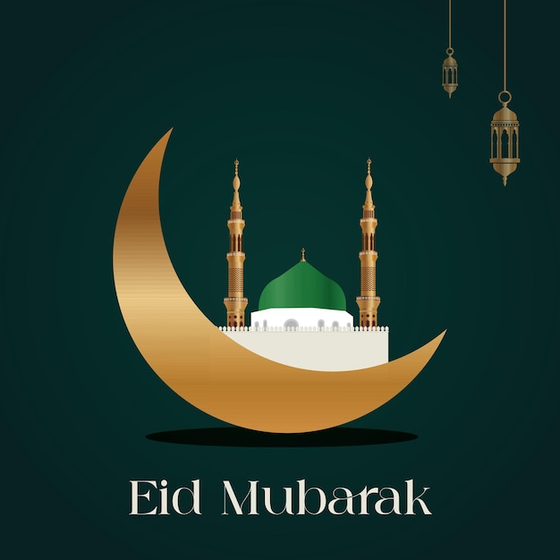 eid al fitr eid mubarak islamic crescent lantern greetings navy gold background 3d render green