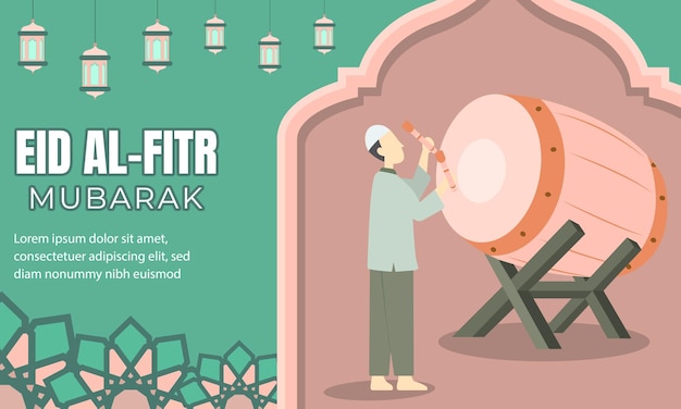 Eid al fitr groet islamitische platte cartoon achtergrond