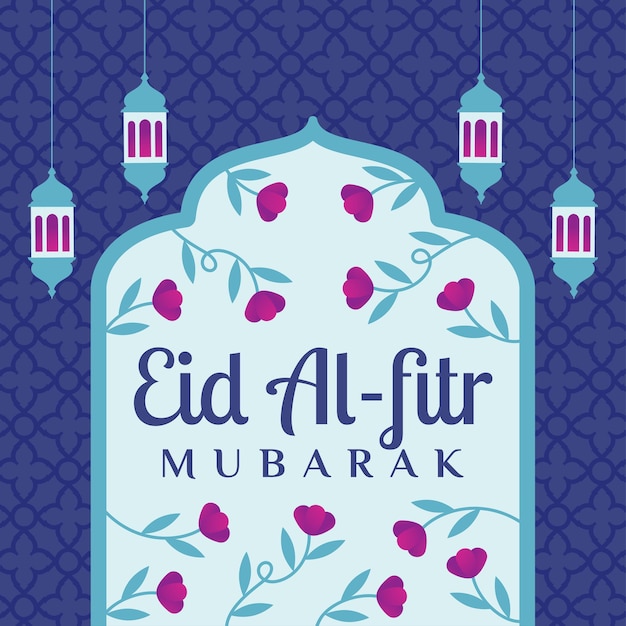 Eid al fitr mubarak banner met florale ornamenten