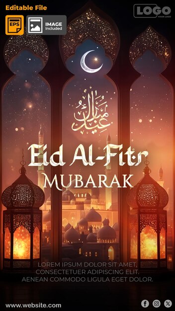 Eid Al Fitr Mubarak bewerkbare sjabloon